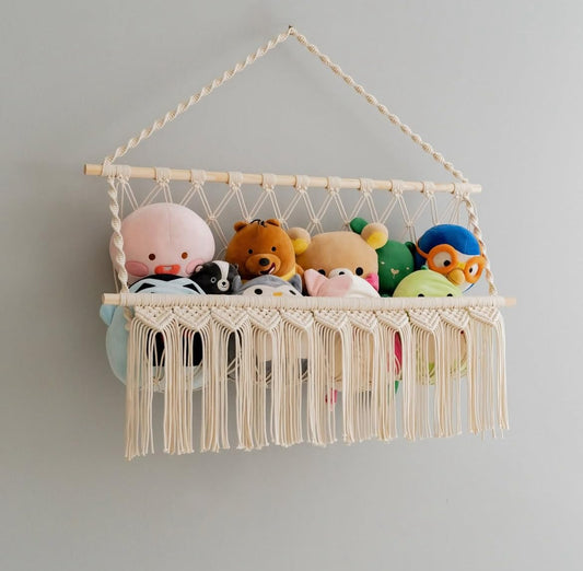 Macrame Toy Hammock – Corner Storage Solution – Cotton Rope – Single Tier