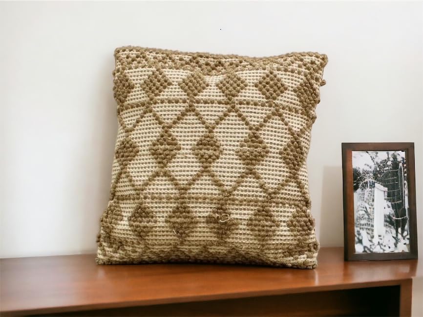 Hand Crafted Bohemian Pit Loom Cushion Cover 18x18" Set of 1 | Boho Couch Pillow Case, Living Room Decor