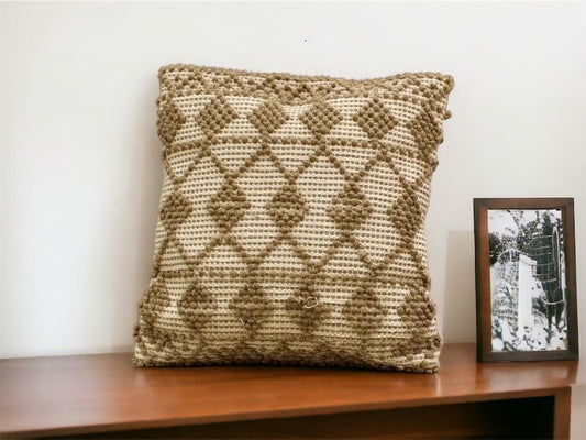 Hand Crafted Bohemian Pit Loom Cushion Cover 18x18" Set of 1 | Boho Couch Pillow Case, Living Room Decor