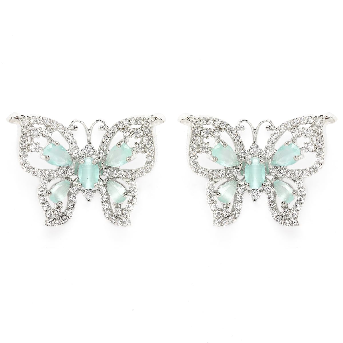 Butterfly Design American Diamond Earrings – Women's Fashion Jewellery – Silver Plated – Lime Green Accent