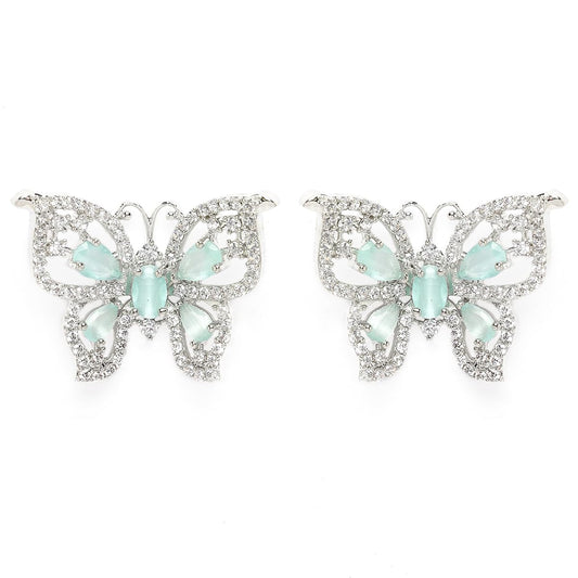 Butterfly Design American Diamond Earrings – Women's Fashion Jewellery – Silver Plated – Lime Green Accent