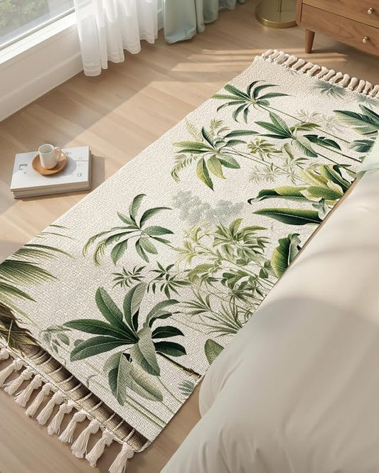 Modern Printed Hand Woven 100% Cotton Washable 2x5 ft Bedside Runner | Living Room, Bedroom, Kitchen Carpet Rug