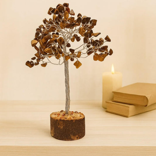 Reiki Healing Tiger Eye Stone Tree Crystal Gems, Spiritual Feng Shui Vastu Table Decor 9" | Positive Energy Gemstone Gift