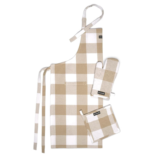 Kitchen Apron, Oven Glove & Potholder Set – 100% Cotton, Heat Resistant, Adjustable – 3-Piece