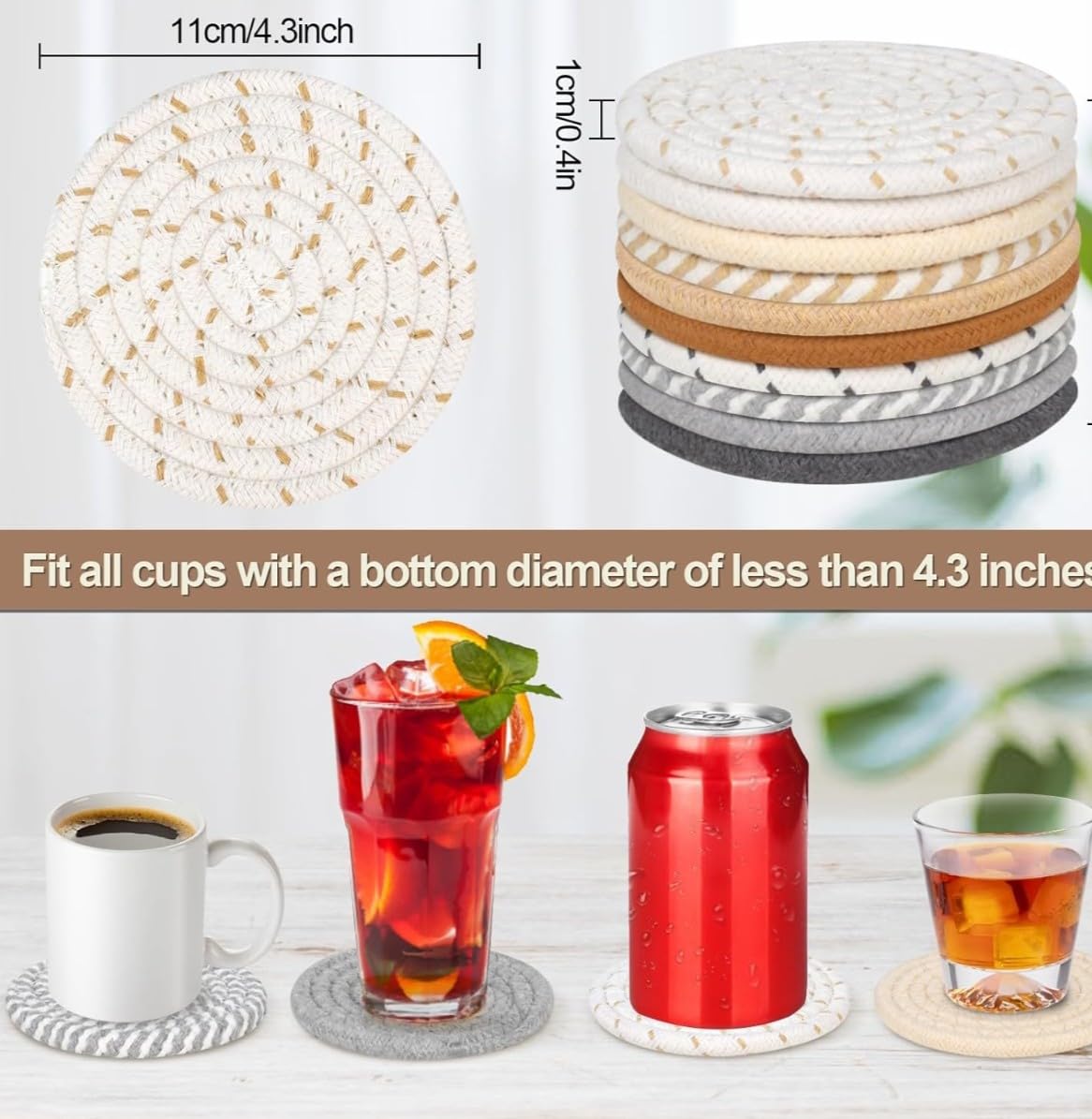 Jute Elegance Coaster Set for Dining Table, Office | Decorative Cup Coasters, Housewarming Gift, Set of 6