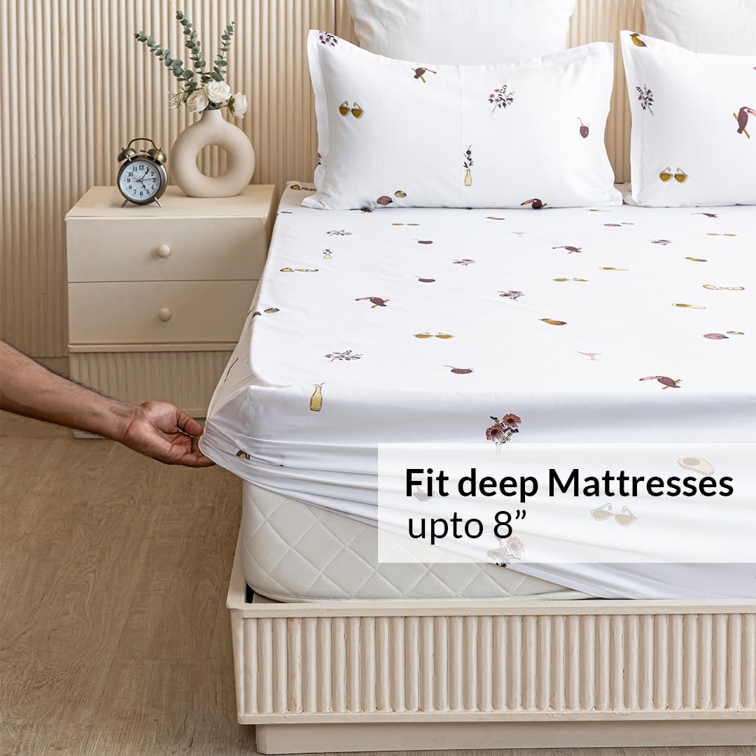 Bedsheet | Pure Cotton Elastic Fitted Azo-Free | King, 3-Piece, 78x72 Inches