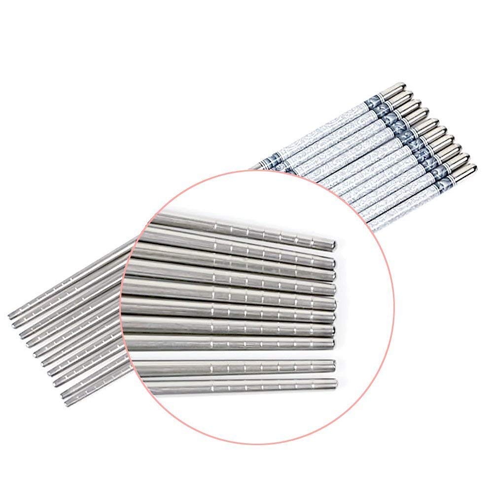 Metal Chopsticks – Reusable Dining Chopsticks – Non-Slip Stainless Steel – 5-Pair Set