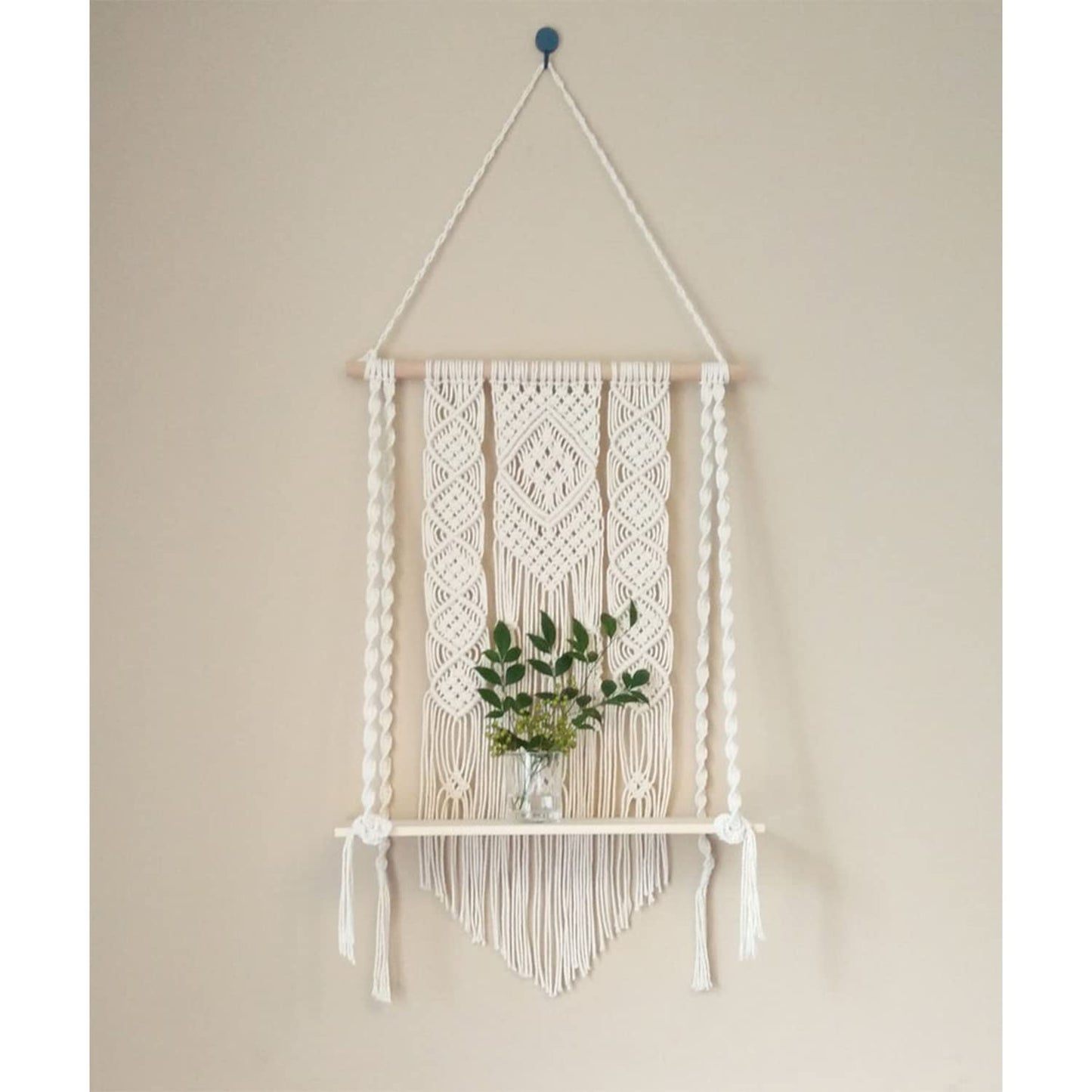 Hanging Wall Shelf – Hand-Knotted Cotton & Pine – 16x5x24 Inches