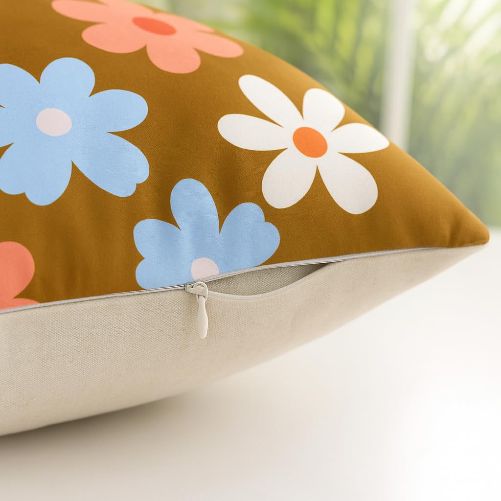 Retro Bloom Digital Print Velvet Cushion Covers 18x18 inch (Pack of 2) | Decorative Throw Pillow for Sofa, Home Decor