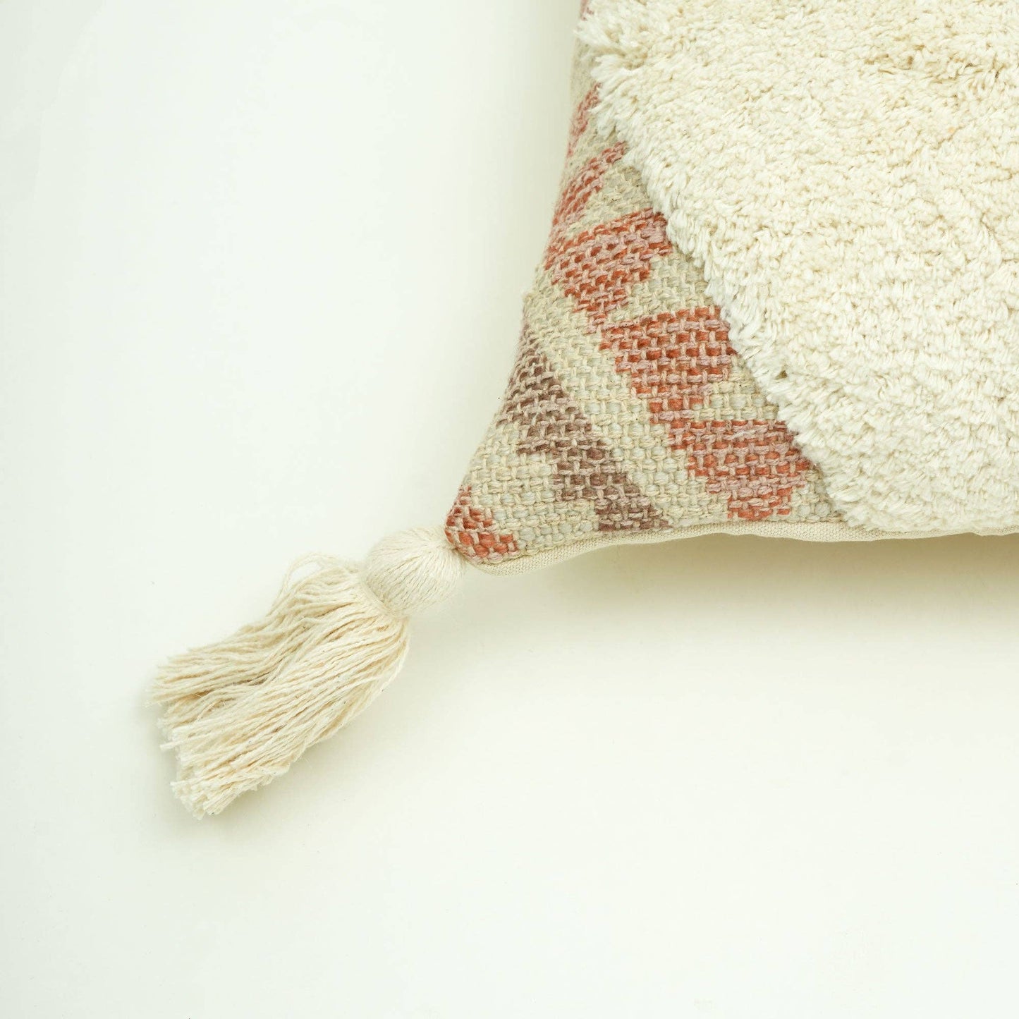 Desert Mirage Tufted Cushion with Tassels – Beige | 60x35 cm