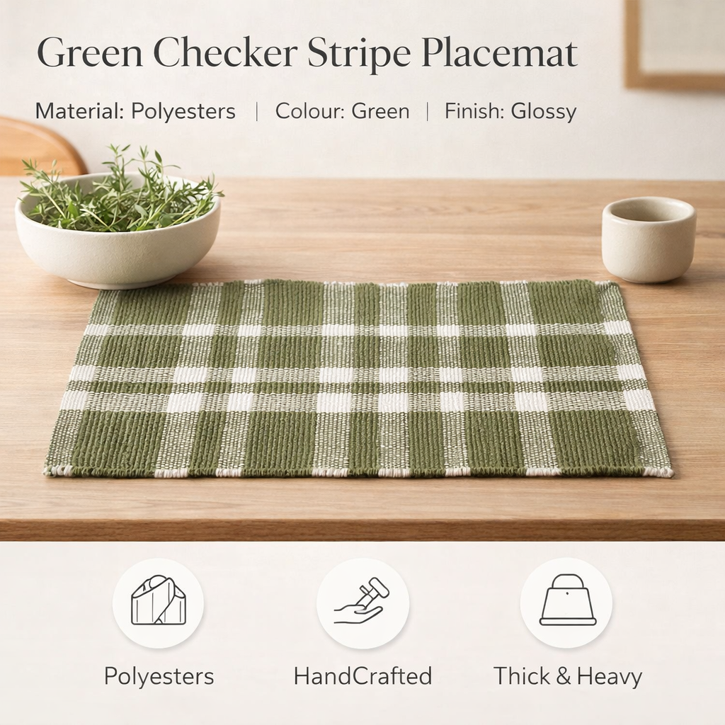 Green Check Stripe Placemat – Durable Polyester Table Mat