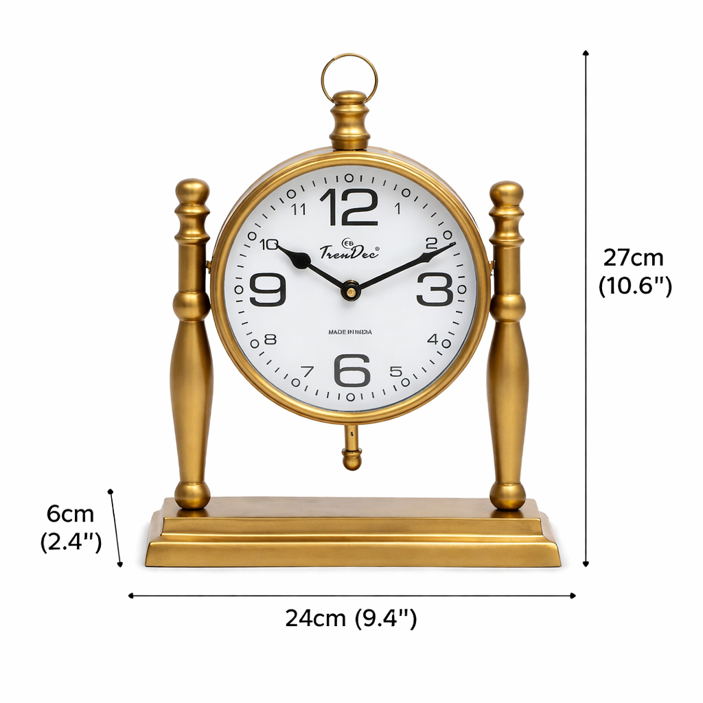 Antique Pillar Frame Desk Clock - Vintage Brown Table Clock