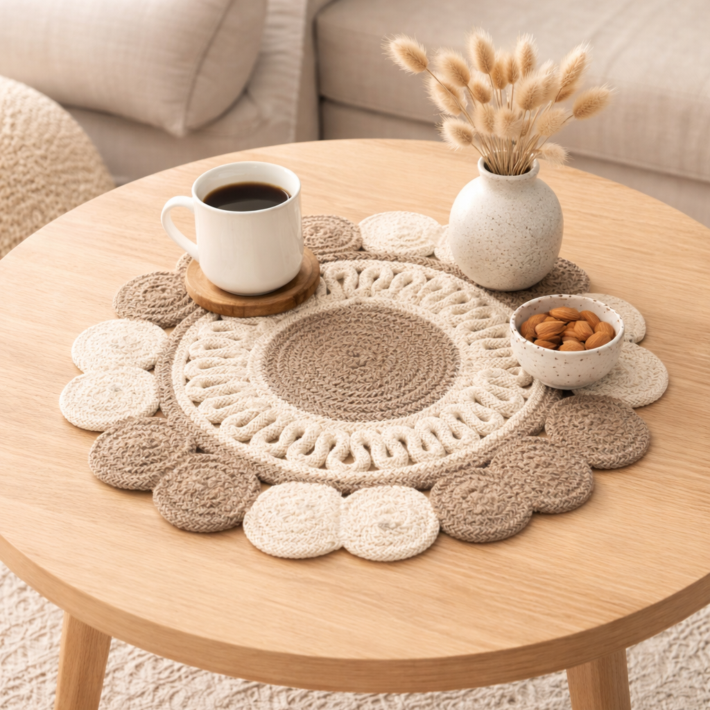 Grey Cotton Braided Placemat – Handcrafted Dining Mat