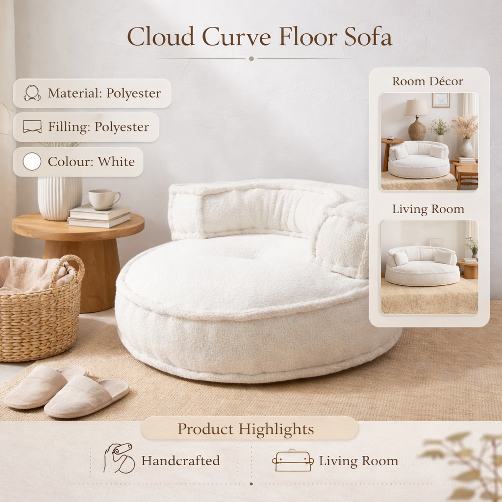White Floor Sofa Chair with Backrest - 80 cm
