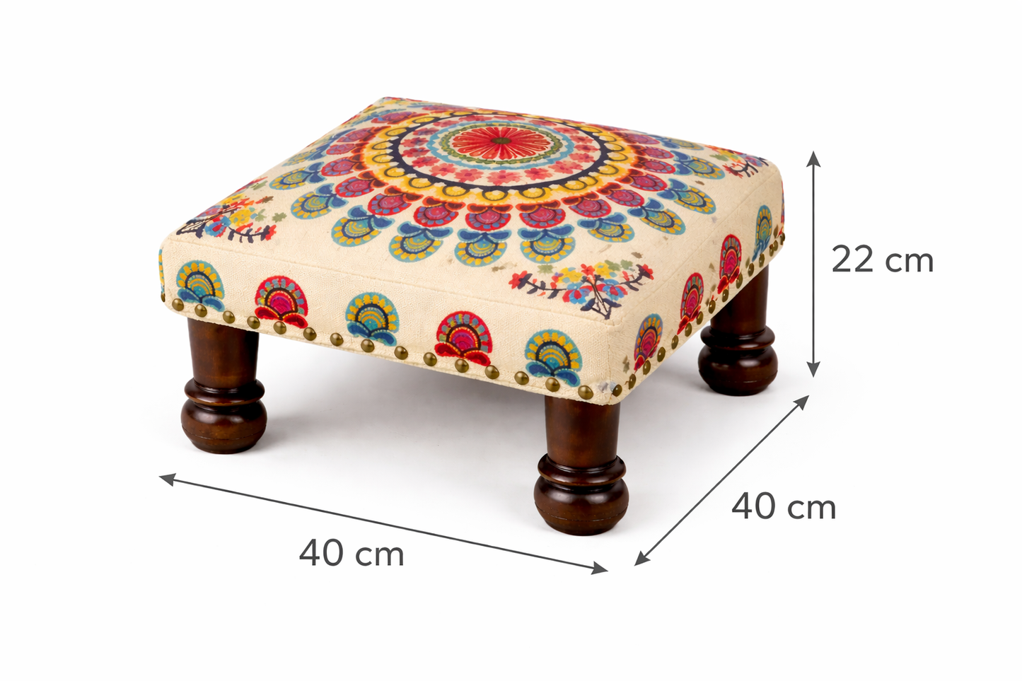Mystic Mandala Cotton Footstool with Wooden Legs