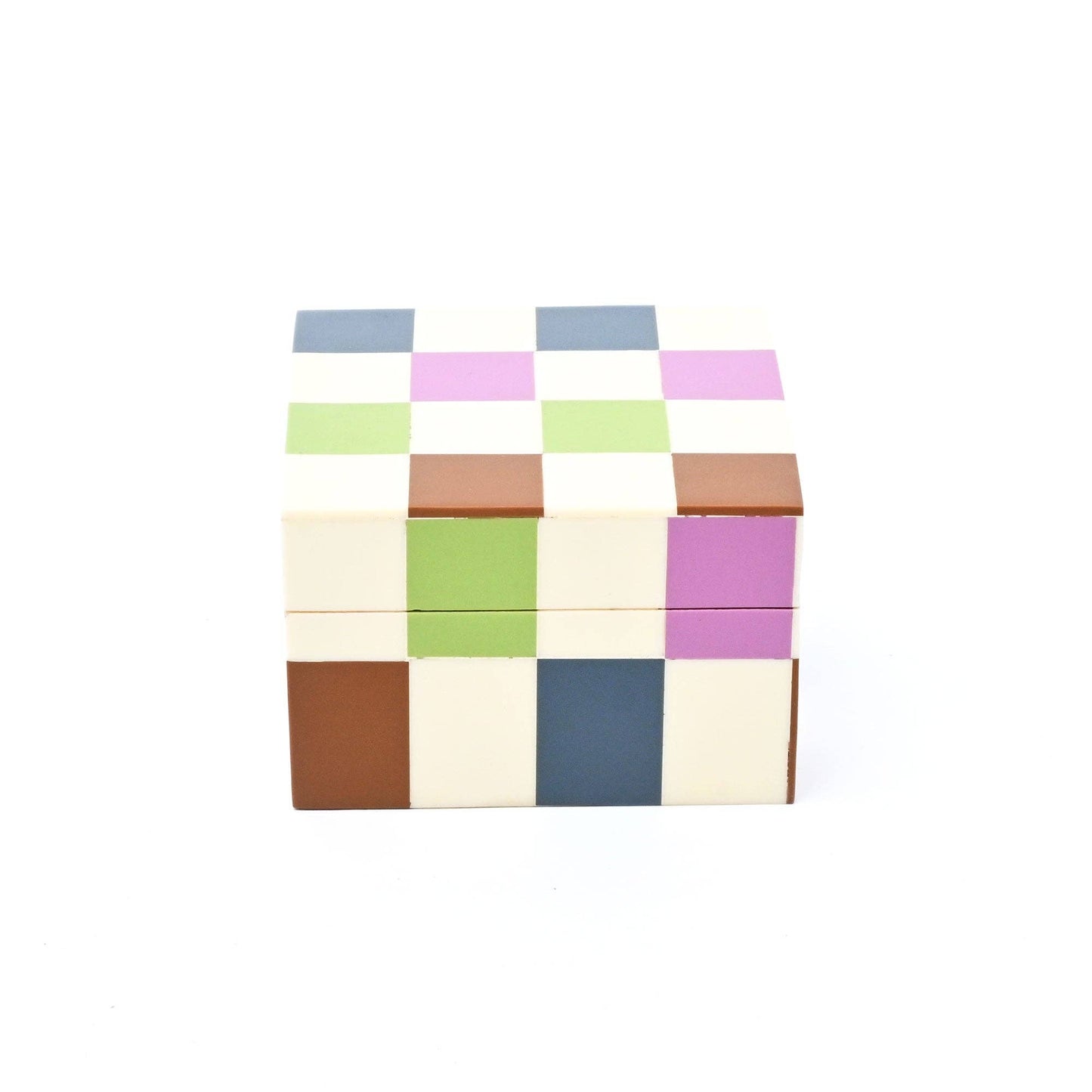 Checkered Resin Storage Box 4x4 Inch Modern MDF Décor