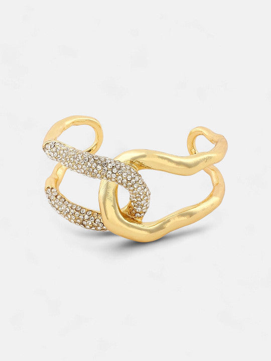 Studded Cuff Bracelet – Gold-Plated Alloy with Artificial Stones