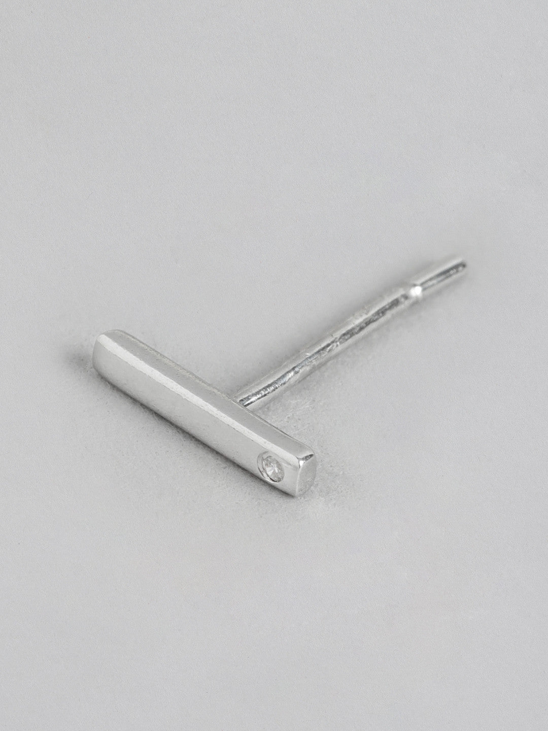 Rhodium-Plated 925 Sterling Silver Contemporary Studs – Stud Earrings – CZ Accent – 0.9 cm