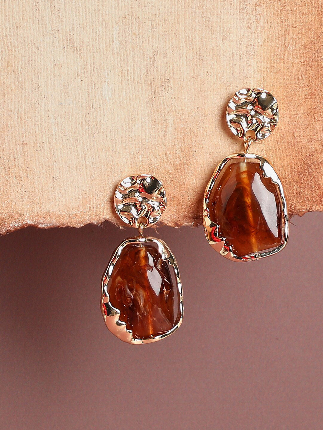 Contemporary Drop Earrings – Gold-Plated – Artificial Stones – 3.5cm x 3cm