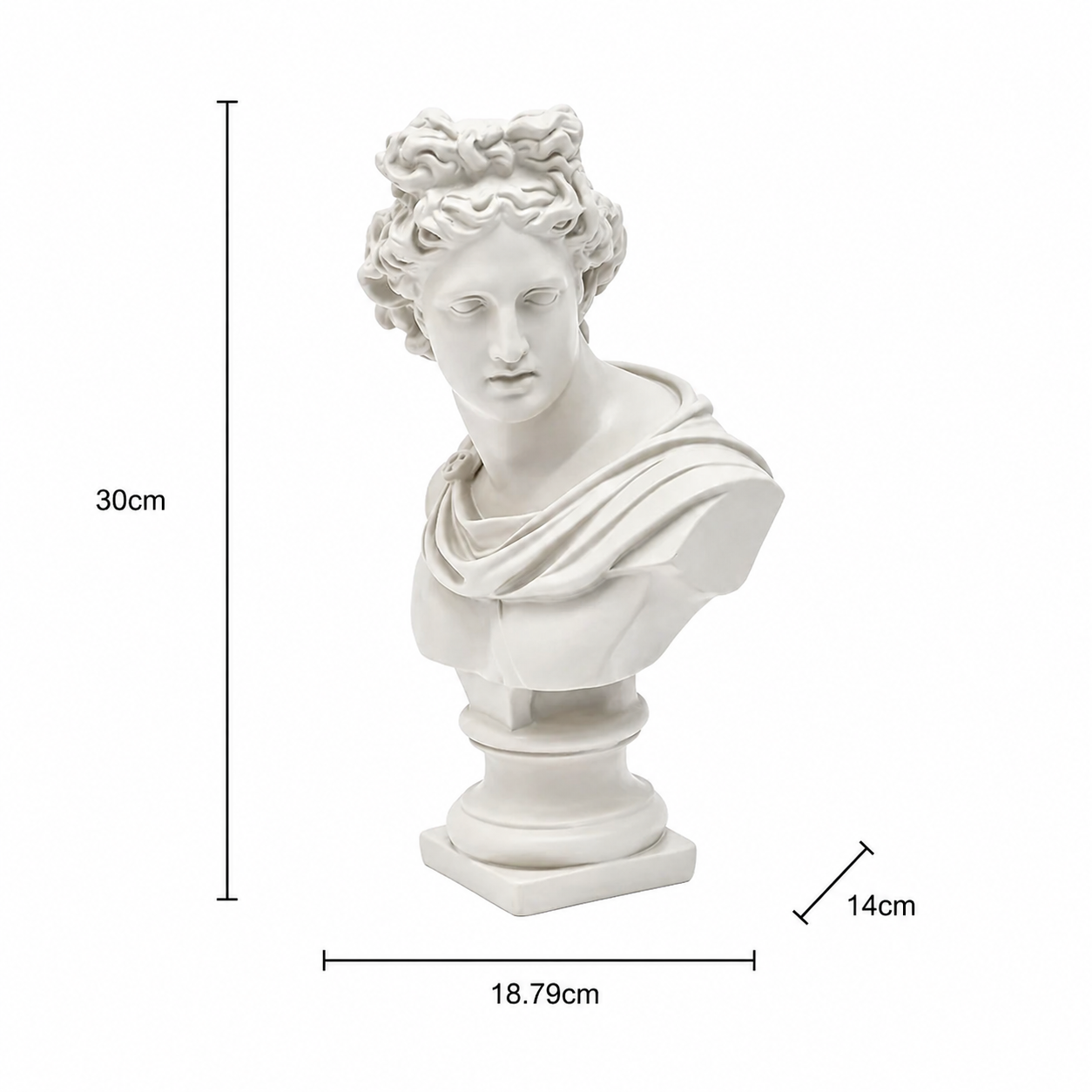 Grey Classical Greco-Roman Bust Sculpture, Matte Finish