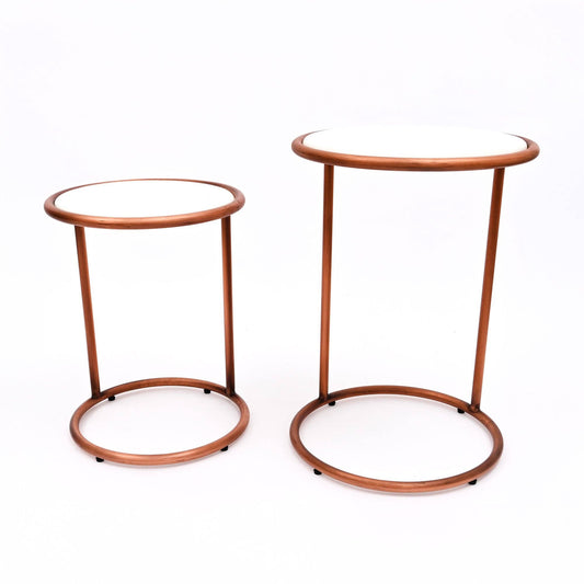 Copper & Marble C-Shape Nesting Tables – Set of 2 Side Table
