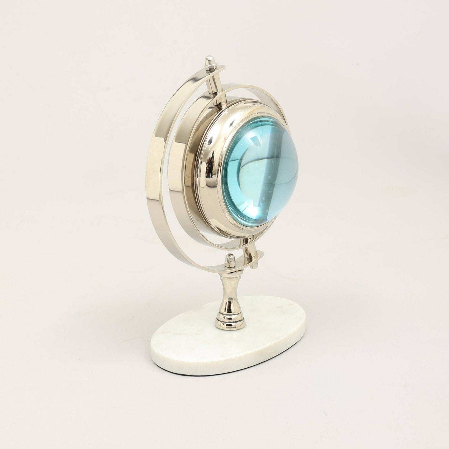Vintage World Globe Desk Clock - Marble & Nickel Table Accen