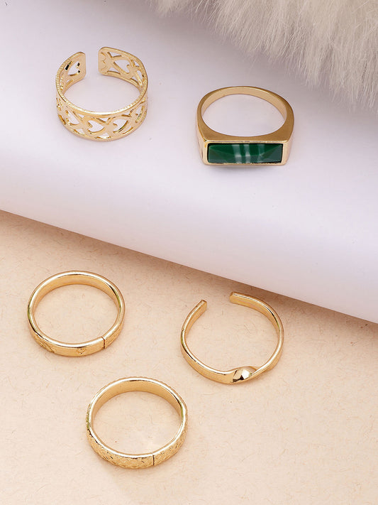 Textured Finger Ring Set – Gold Plated – Adjustable – 5-Piece Pack