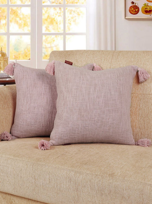 Set of 2 - Decorative Pillow Shams – Interior Accent Textiles – Natural Fiber, Fringed Edge