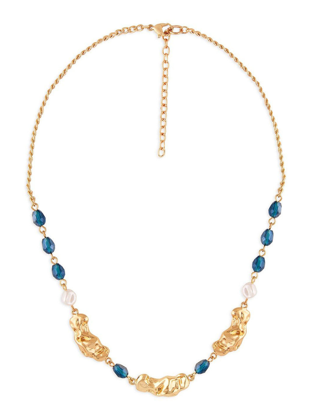 Gold-Plated Minimal Necklace – Fashion Jewellery – Alloy with Blue Bead – 24 cm Length