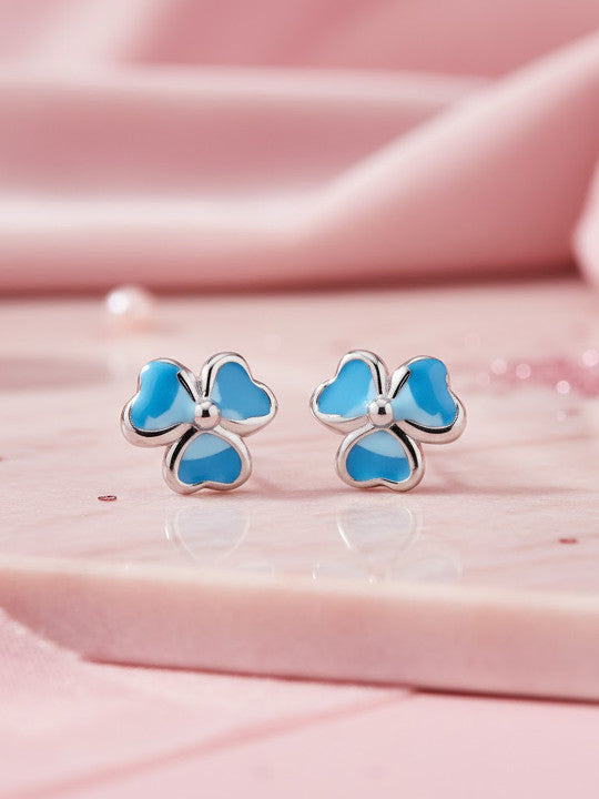 Decorative Blossom Earrings – Stud Jewellery – Enamel Detail, Silver-Plated – Per Pair