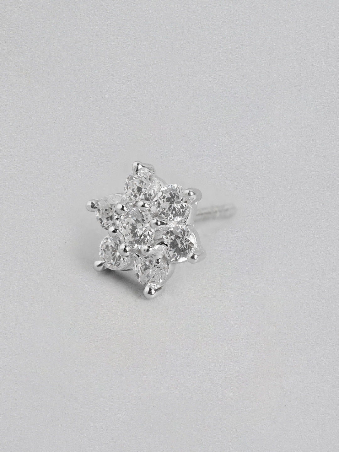 925 Sterling Silver Rhodium Plated CZ Floral Stud Earring – Petite – 1.00 cm