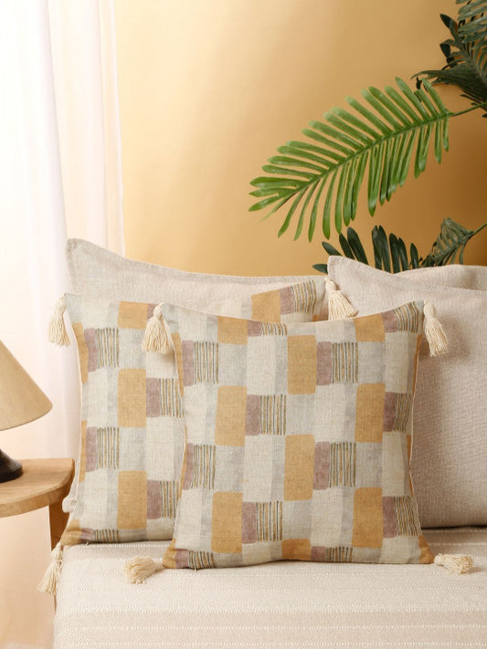 Set of 2 - Printed Cushion Covers – Retail Home Textiles – Washable Poly Linen – 16x16in