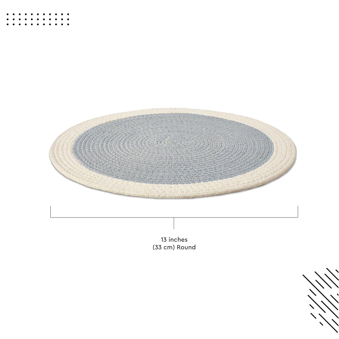 Handmade Ribbed Cotton Round Table Mats Set of 4 | Heat-Resistant, Washable Dining Placemats 32cm, Light Grey