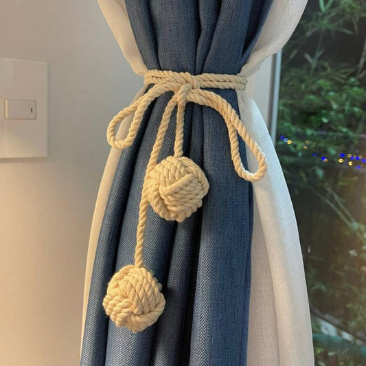 Decorative Macrame Drape Holders – 100% Cotton Two-Ball Design – Pack of 2