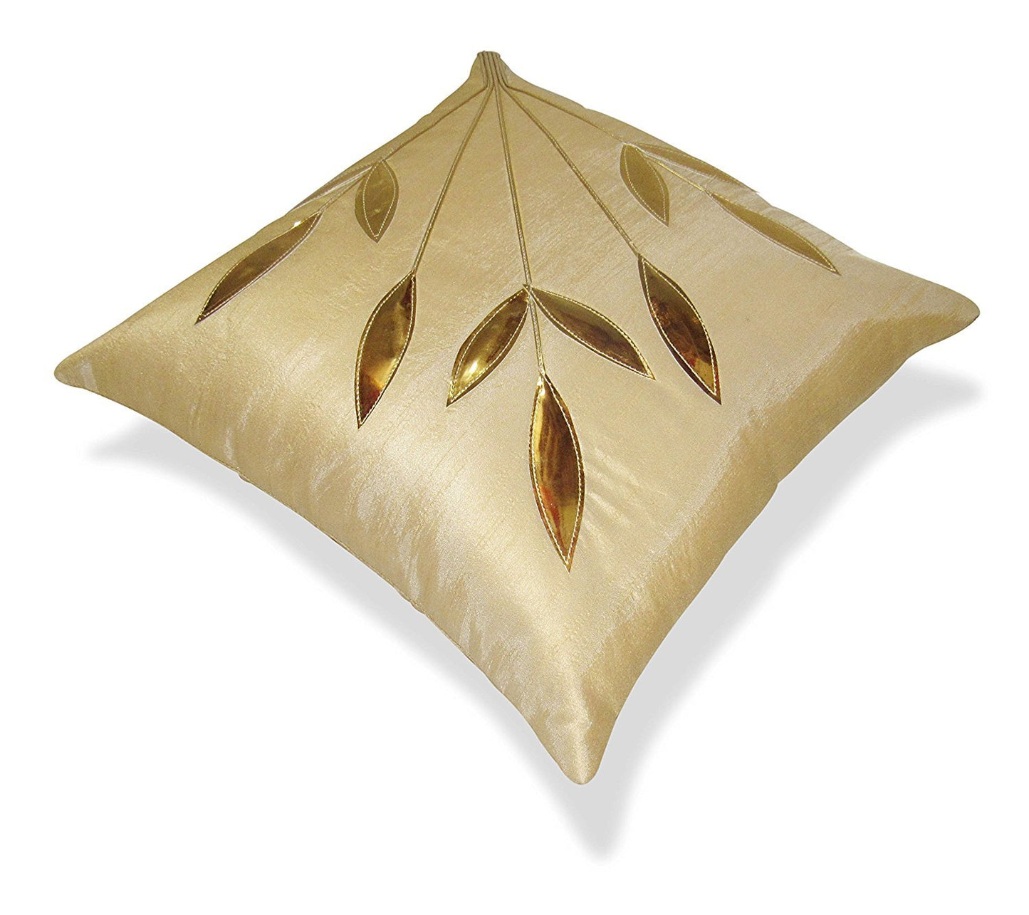 Ethnic Traditional Golden Floral Dupion Silk Cushion Covers 16x16 Inch Set of 5 | Decorative Sofa Pillow Cases Home Decor