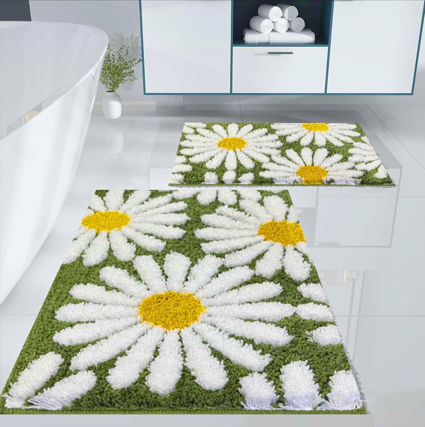 Flower Super Soft Microfiber 2000 GSM Bath Mat (40x60 cm) Pack of 1 | Super Absorbent Anti-Skid Bathroom Rug