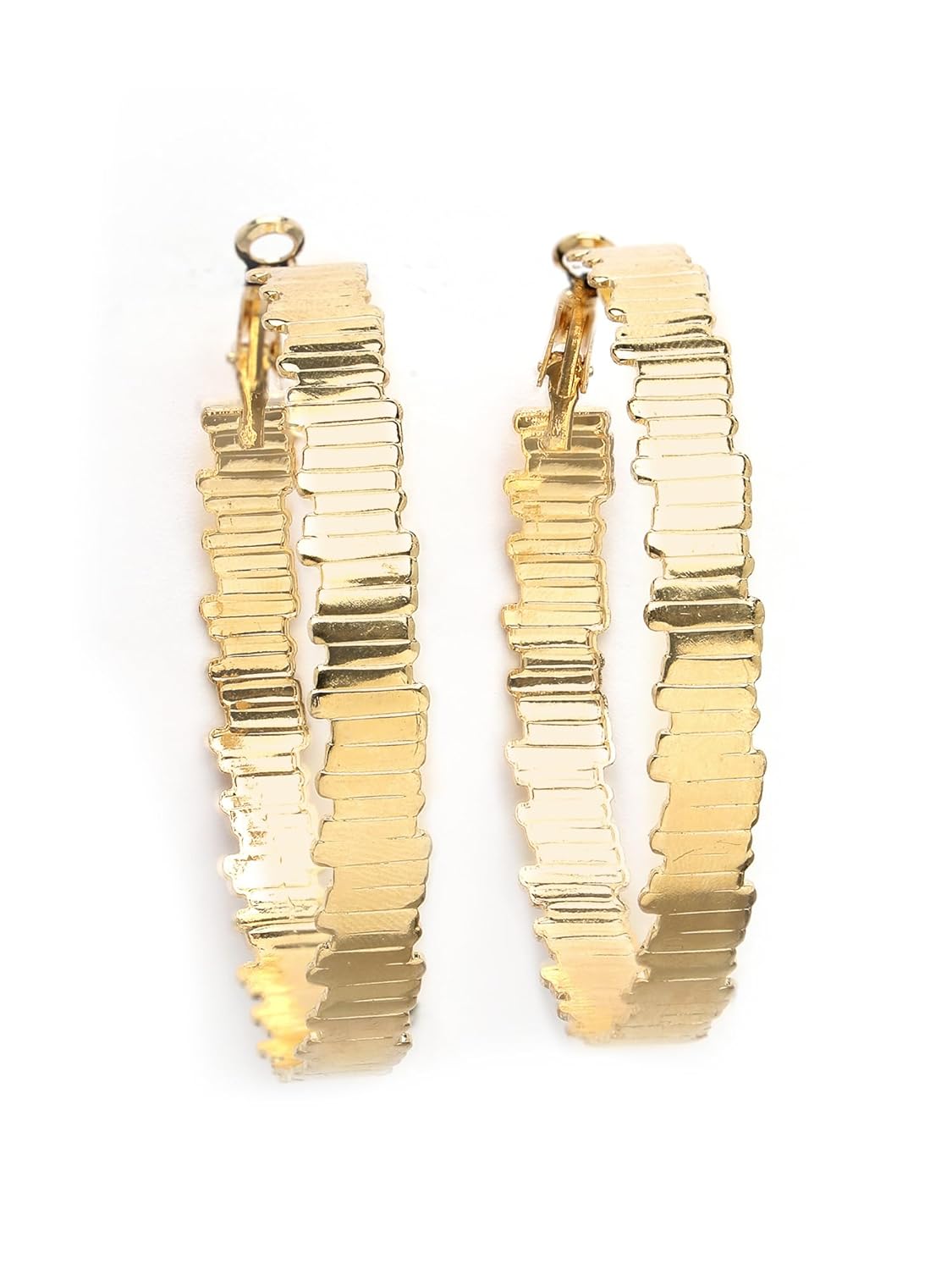 Textured Contemporary Hoop Earrings – Women's Fashion Jewellery Stock – Gold Plated – Pair