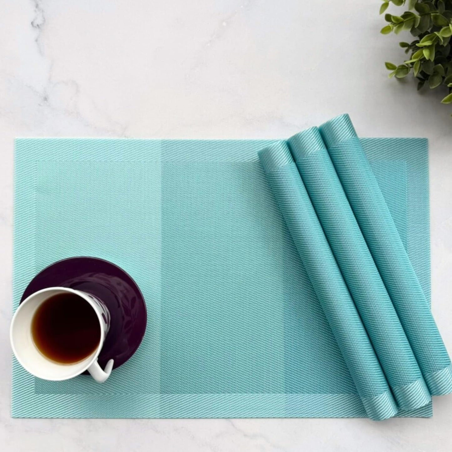 Premium Ocean Waves Woven PVC Dining Table Mats for 4 Seater | Heat Resistant, Anti-Skid, Wipeable Placemats Set of 4