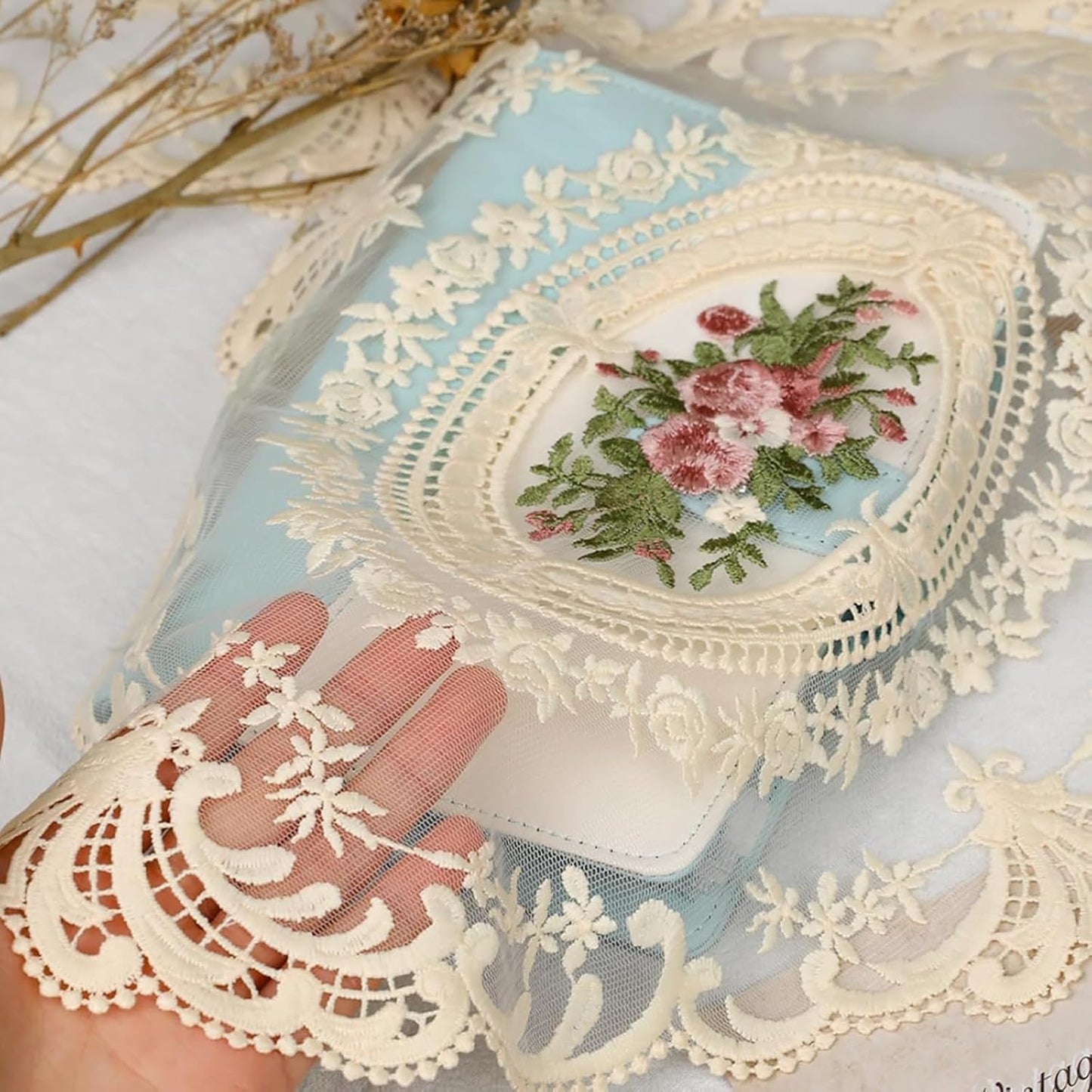 Vintage Lace Handmade Embroidered Round Table Mats (2 Pcs) - Elegant Cotton Dining & Study Table Cloth (Beige)