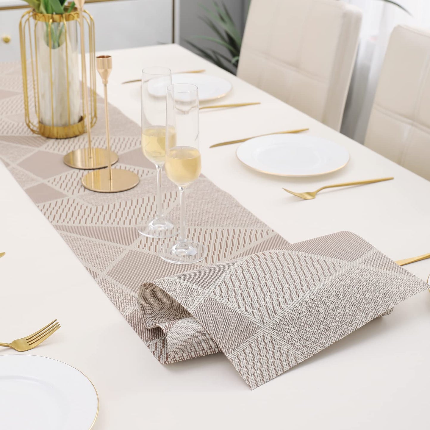 Modern PVC Polyester Blend Easy Clean Table Runner 30x180 cm | Dining Kitchen Home Decor Washable