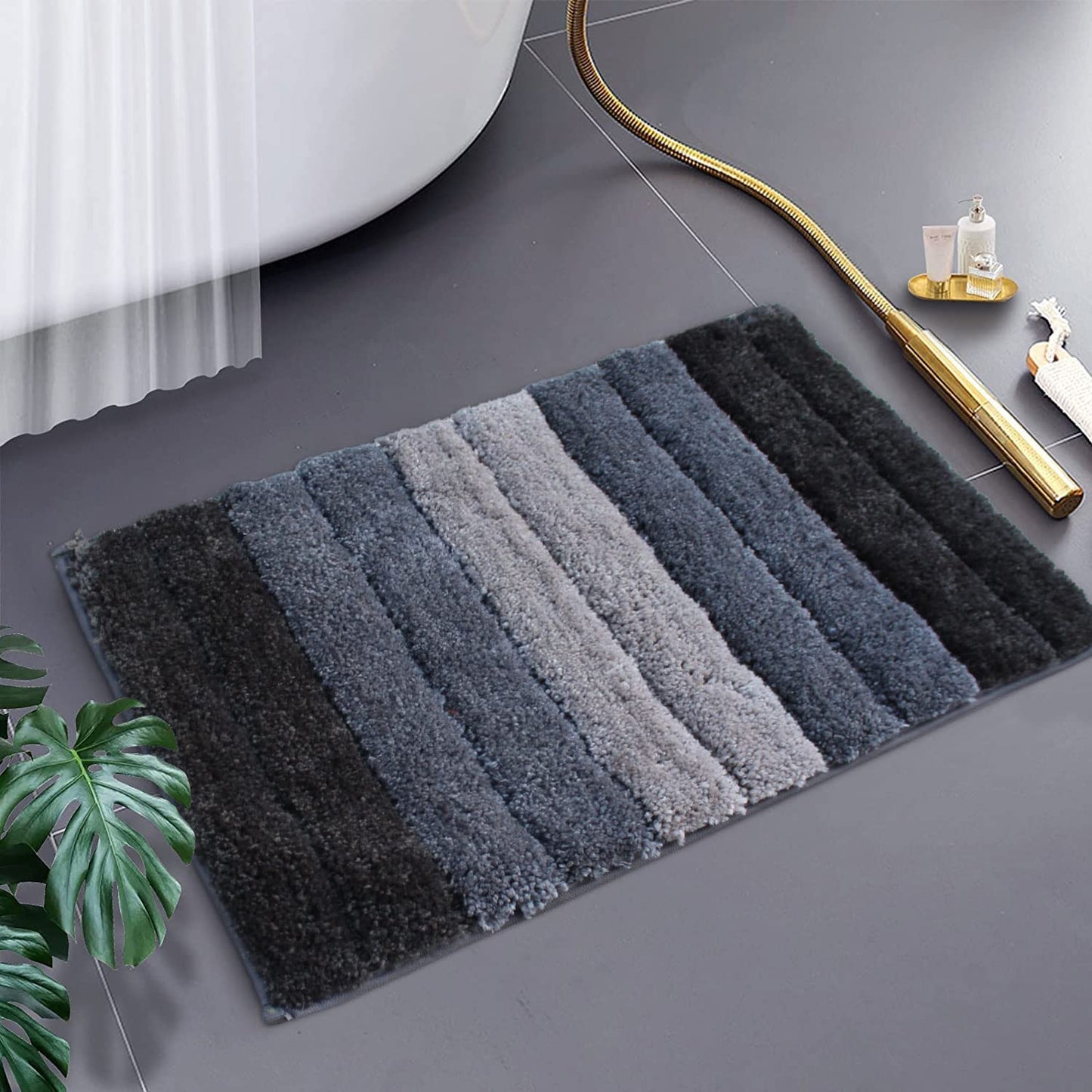 Microfiber Bath Mat 40x60 cm - Soft, Anti-Slip, Ultra Absorbent Luxury Bathroom Door Mat, Machine Washable (Grey)