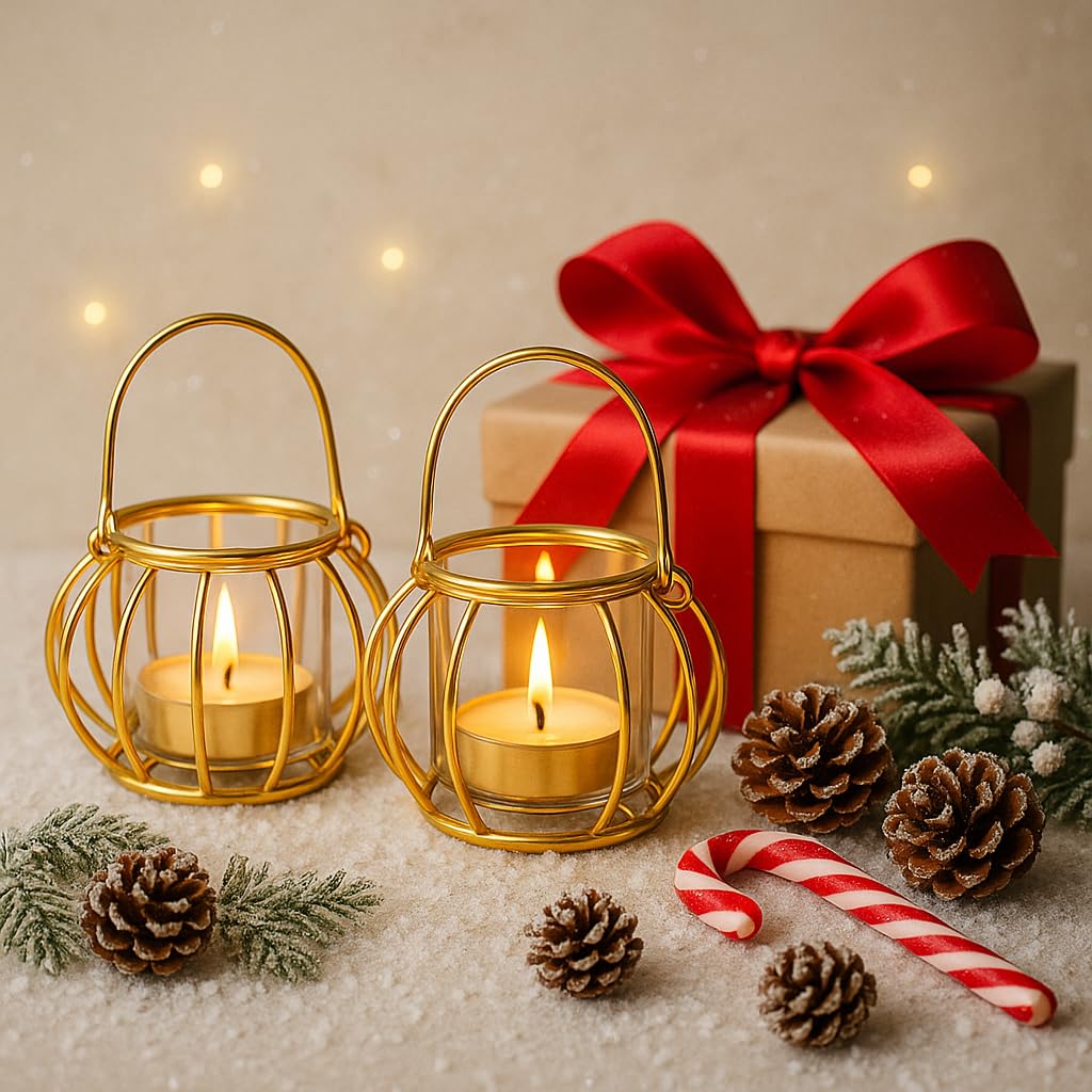 Elegant Gold Glass Hanging Diya & Tea Light Lantern | Diwali Decor, Home Gift