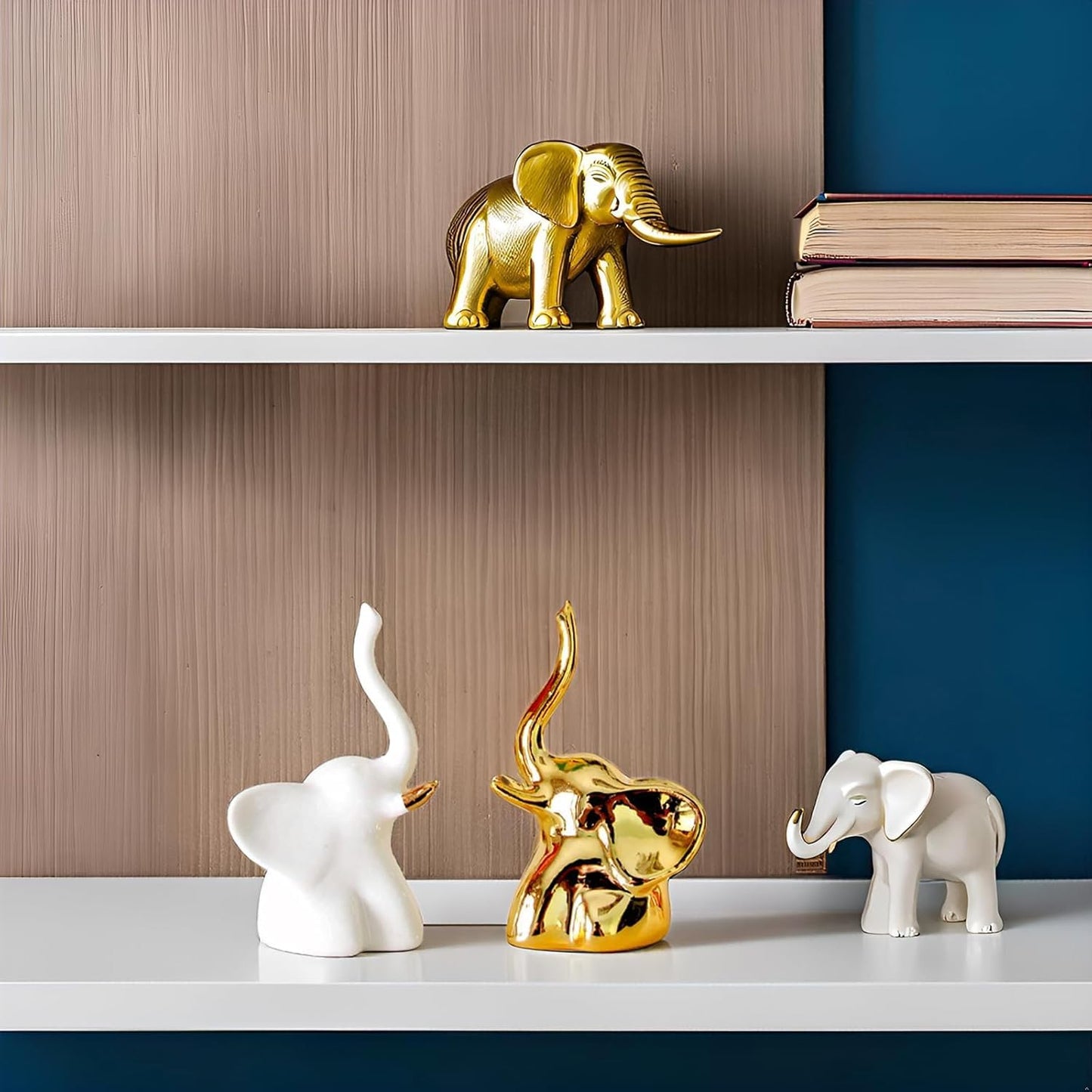 Modern Fengshui Ceramic Good Luck Decorative Elephant Statue Figurines Small (Set of 2) | Home Office Decor, Gift Items