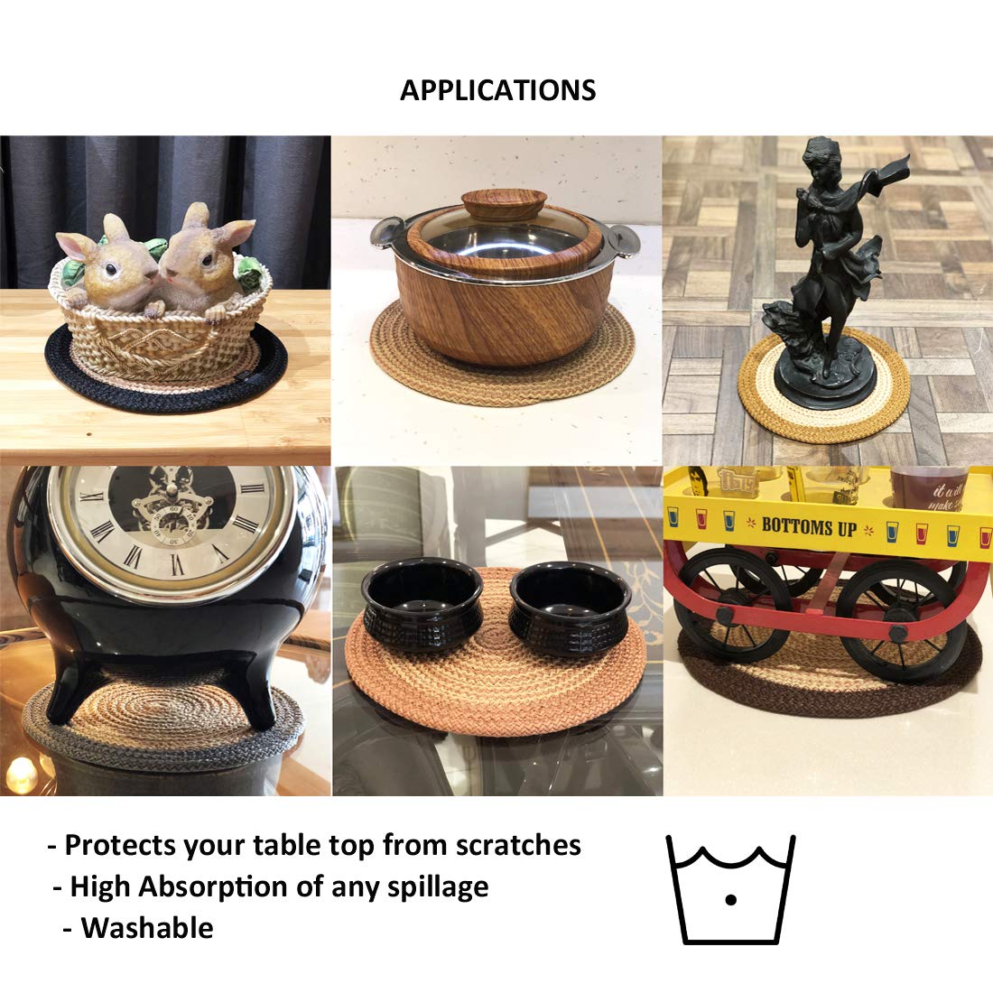 Round Braided PP Trivet (3 PCS, 9" Dia) | Machine Washable Pot Mat for Dining Table, Hot Pots & Casseroles