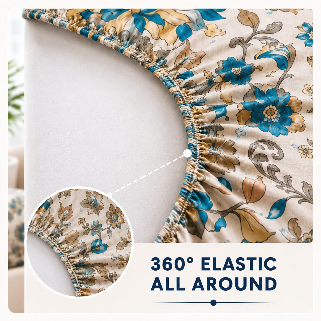 Bedsheet | 100% Cotton Elastic Fitted | King 78x72 inch, 3-Piece Pack | Printed