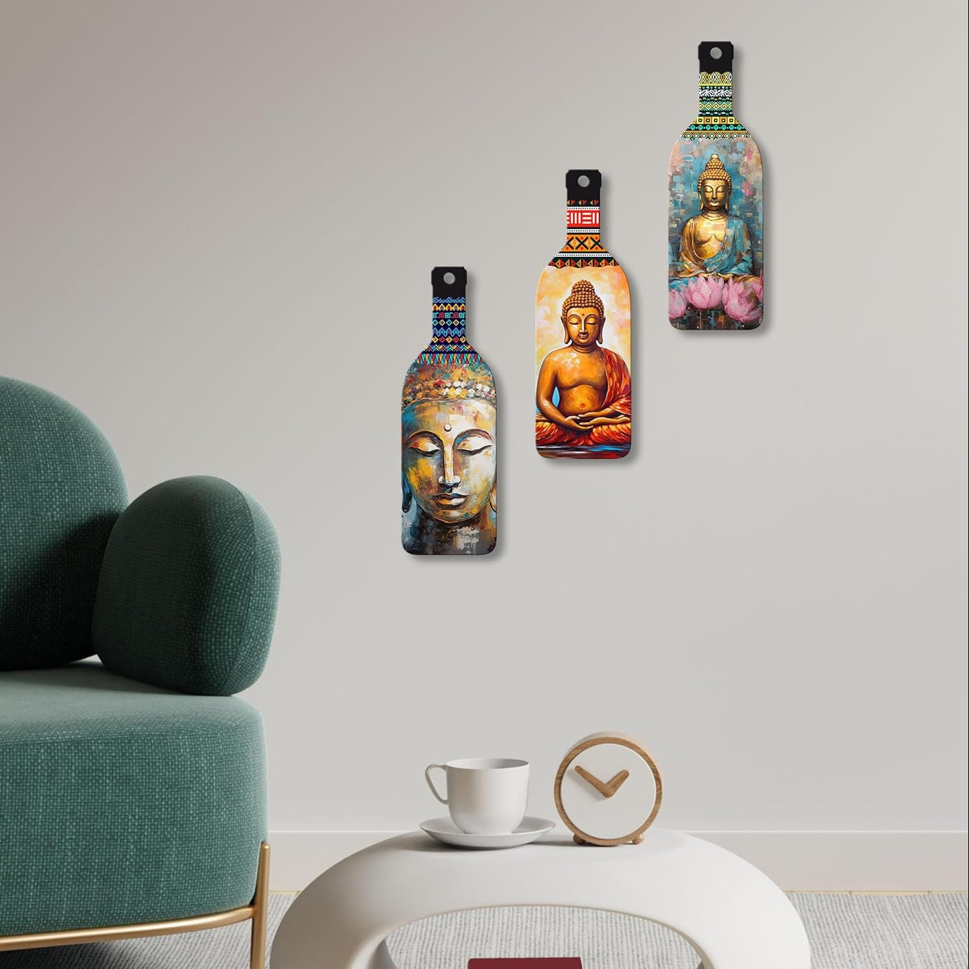 Meditating Gautam Buddha Wooden MDF Wall Hanging Decor (Set of 3) | Living Room Office Art, Spiritual Wall Art