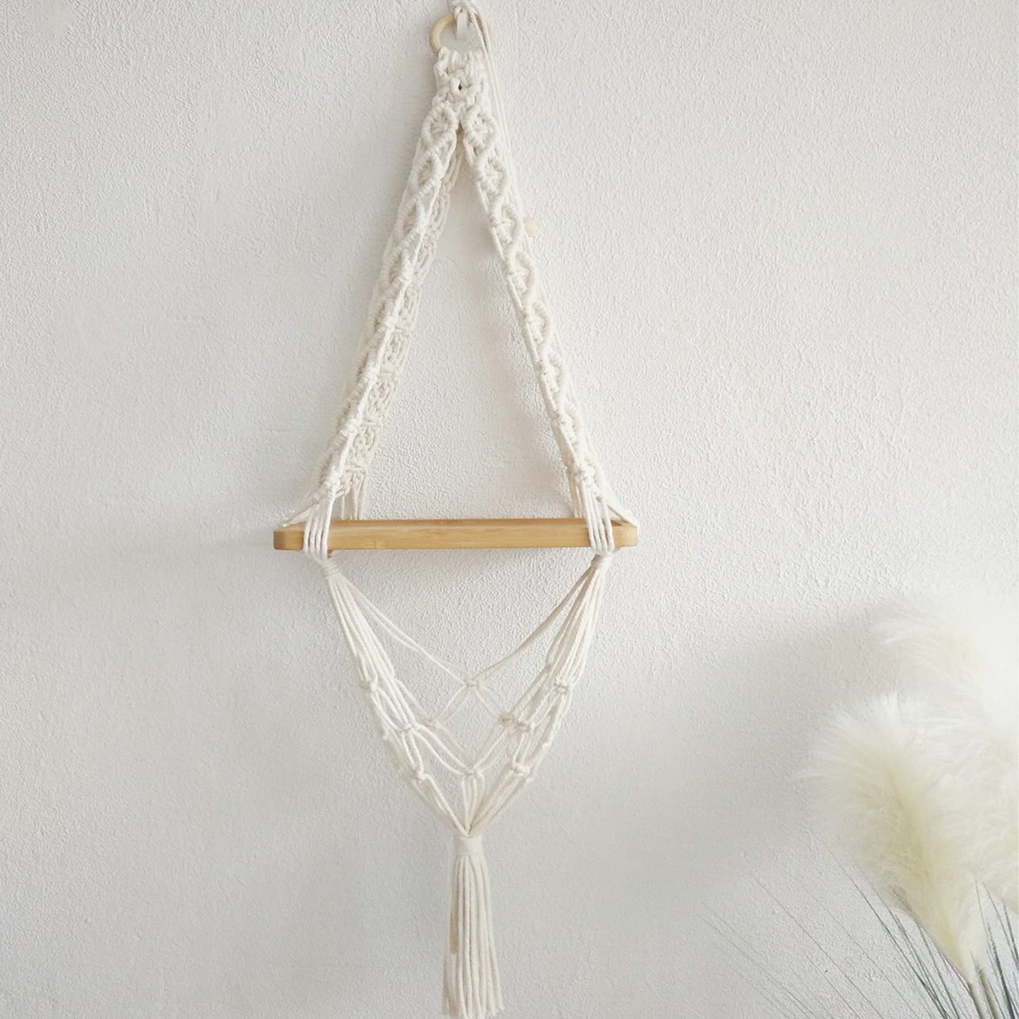 Floating Wall Shelf – Hand-Knotted Cotton & Wood – 12x5in Plank