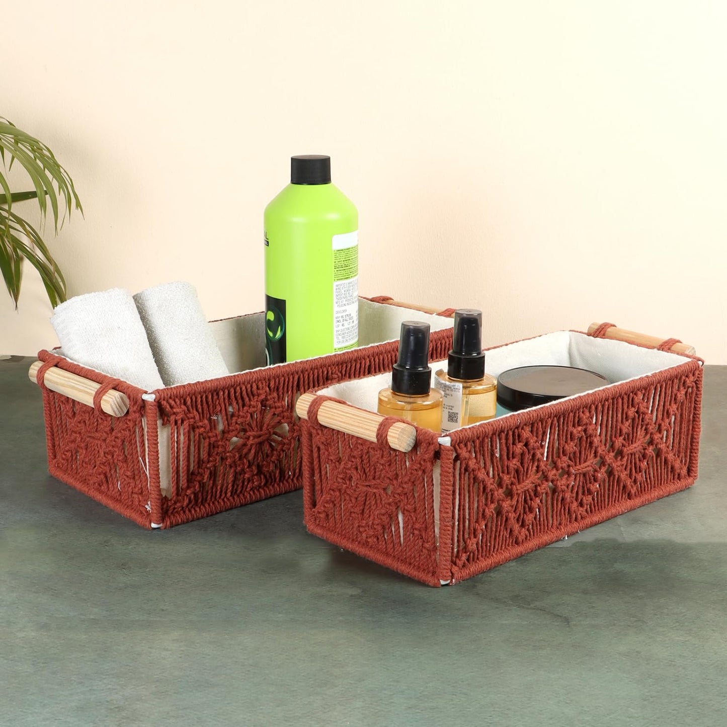 Maroon Handwoven Cotton Storage Basket Set – 2pc Set