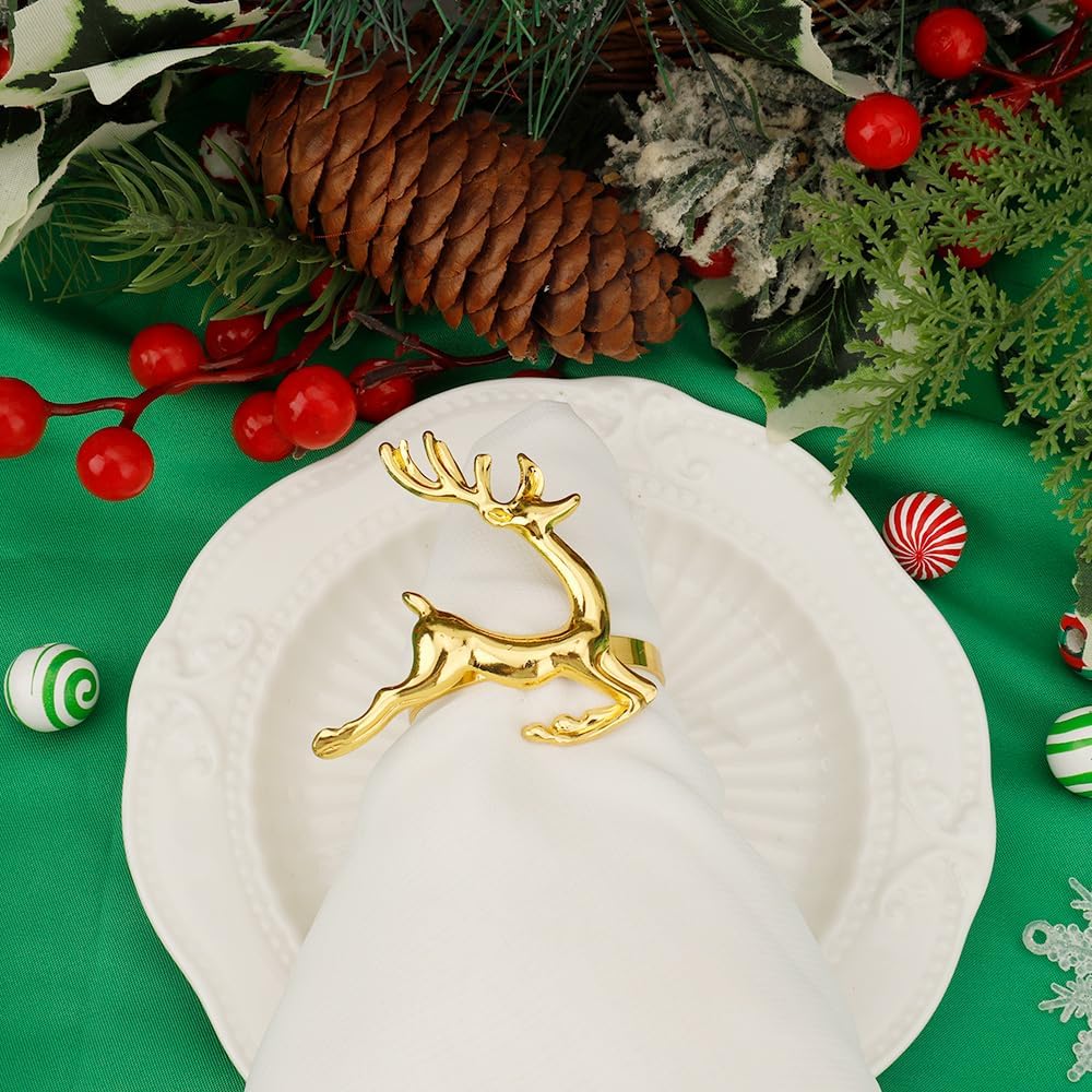 Golden Deer Napkin Rings – Napkin Holders – Deer Motif Design – 6-Piece Set