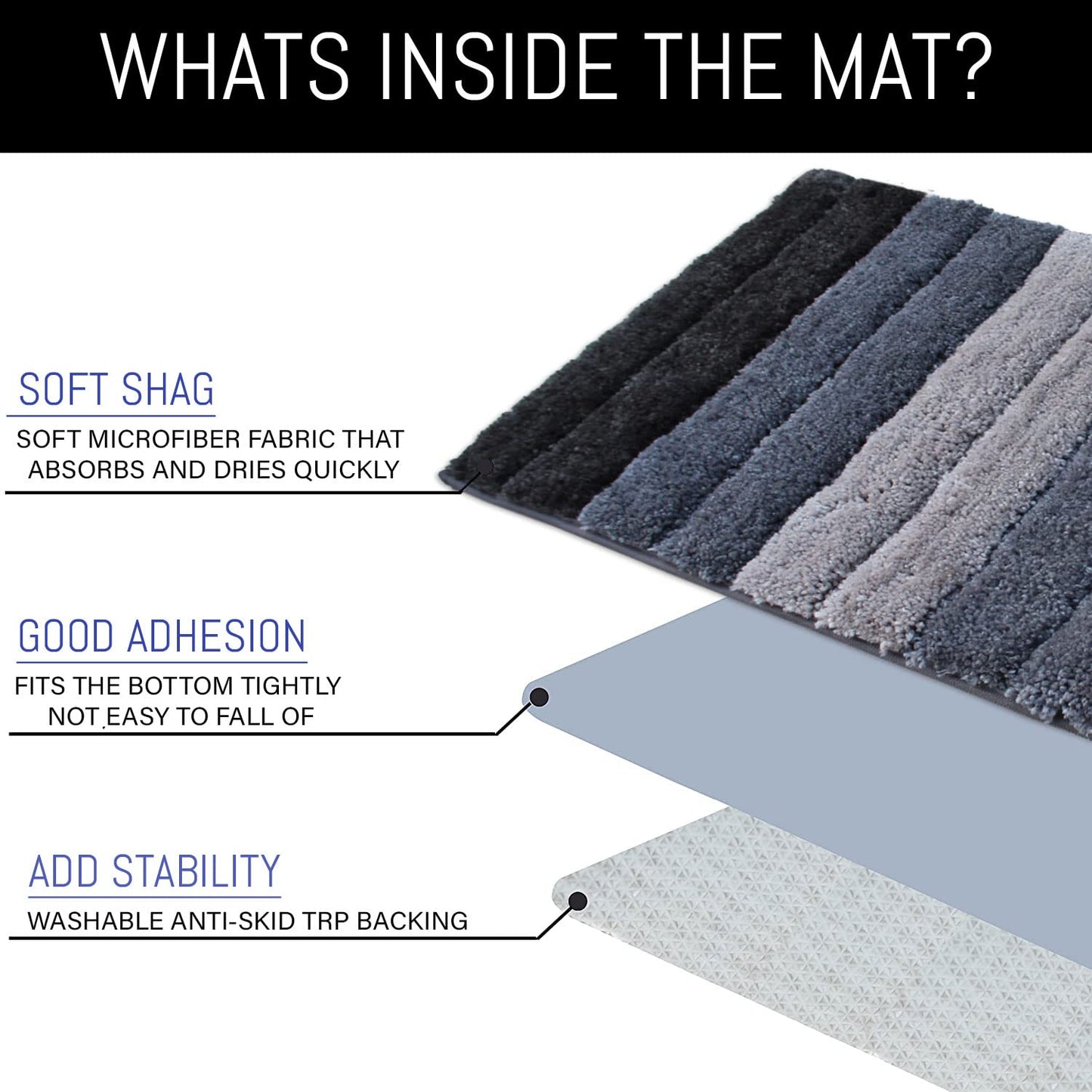 Microfiber Bath Mat 40x60 cm - Soft, Anti-Slip, Ultra Absorbent Luxury Bathroom Door Mat, Machine Washable (Grey)